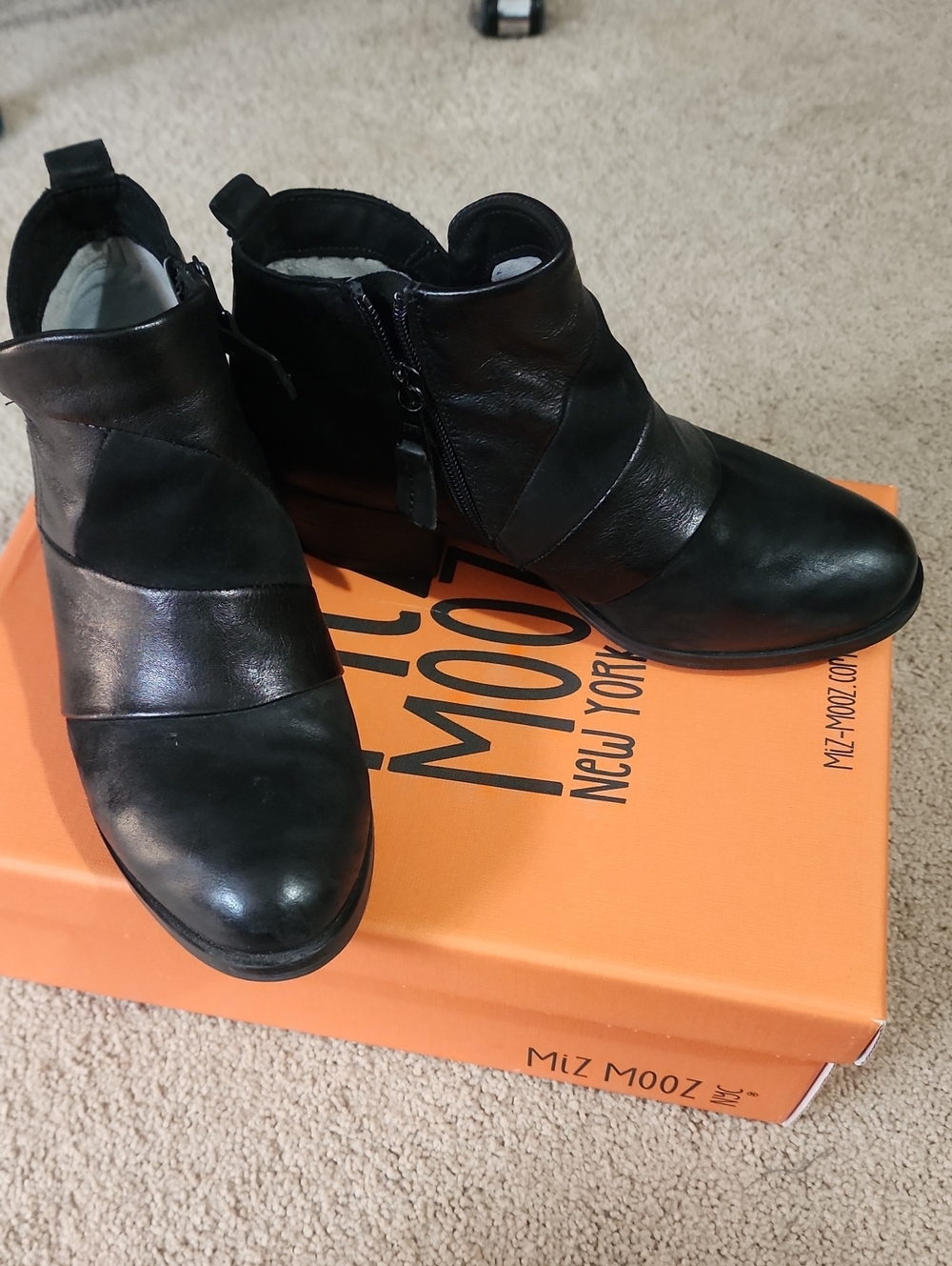 Miz Mooz Black Leather & Suede Ankle Booties